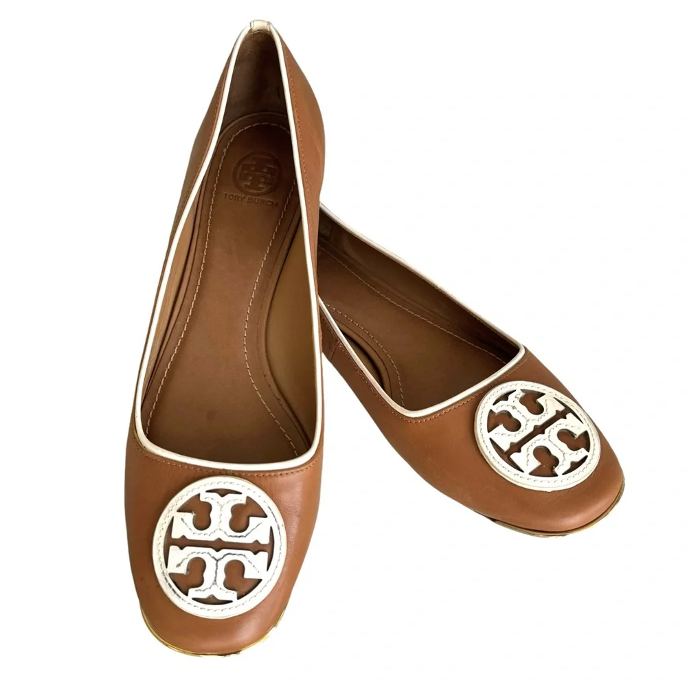 Tory Burch Chelsea Flats Leather Interlocking Double T Logo Ballet Flat Shoes